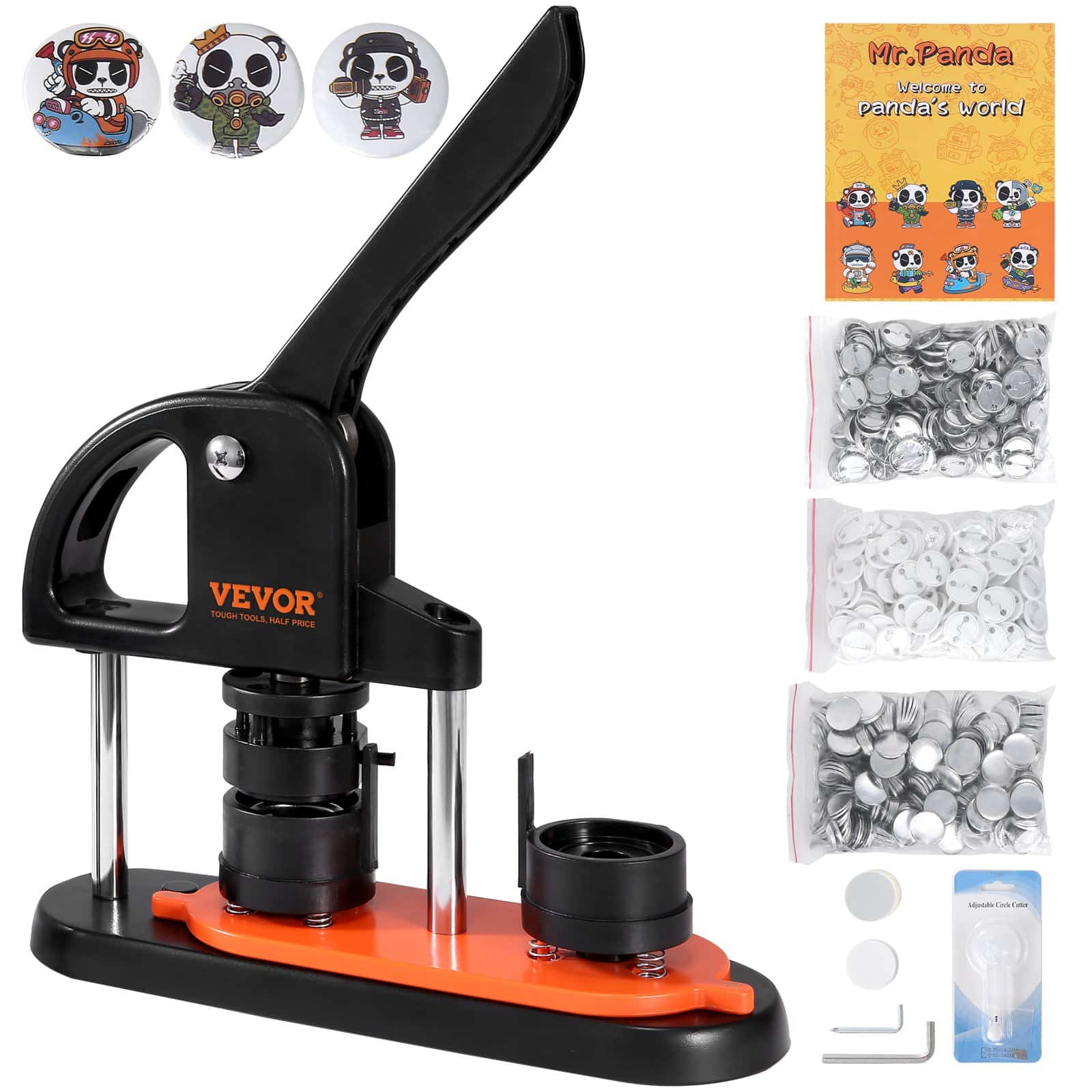 VEVOR 32mm Button Maker Kit with 500 Parts, Circle Cutter & DIY Book – Badge Press Machine for Kids and Beginners