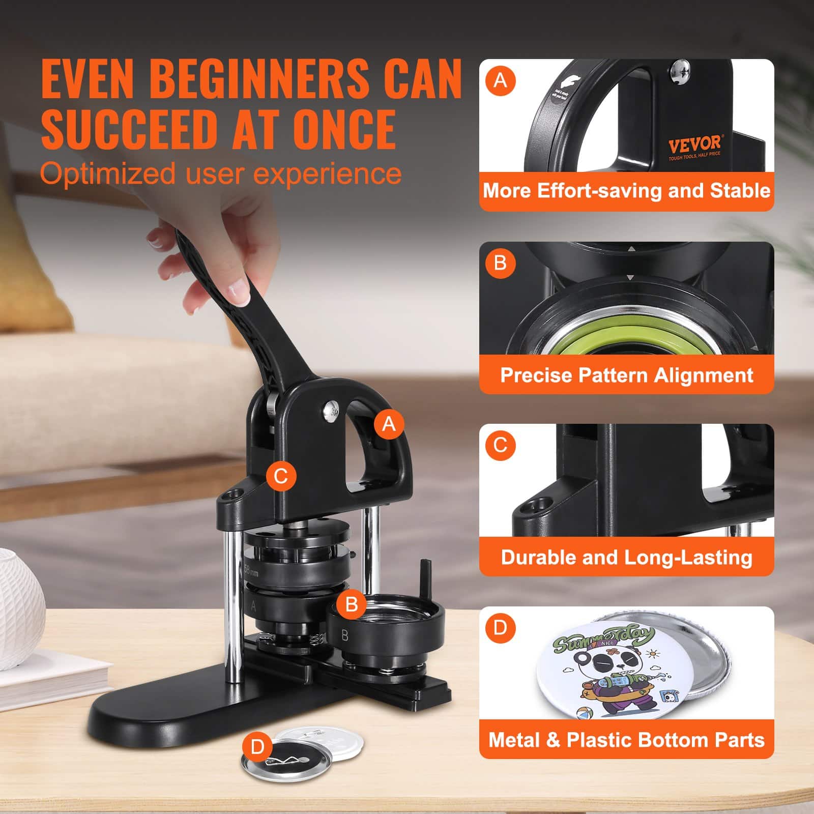 VEVOR 3-in-1 Button Maker Machine 25/32/58mm with 300 Badge Parts, Circle Cutter & Magic Book – No Installation Needed — Attēls 3