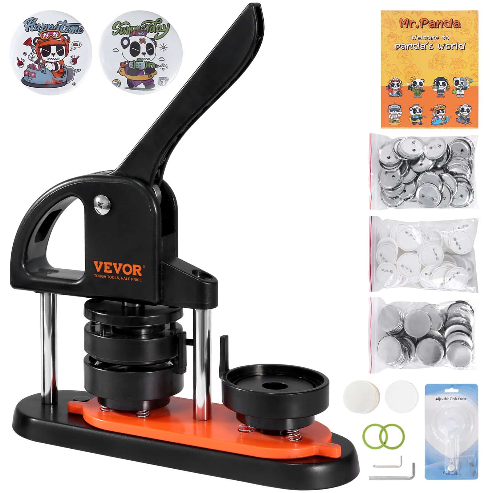 VEVOR 58mm Button Maker Kit with 500 Parts, Circle Cutter & DIY Book – No-Install Badge Press Machine for Kids & Beginners
