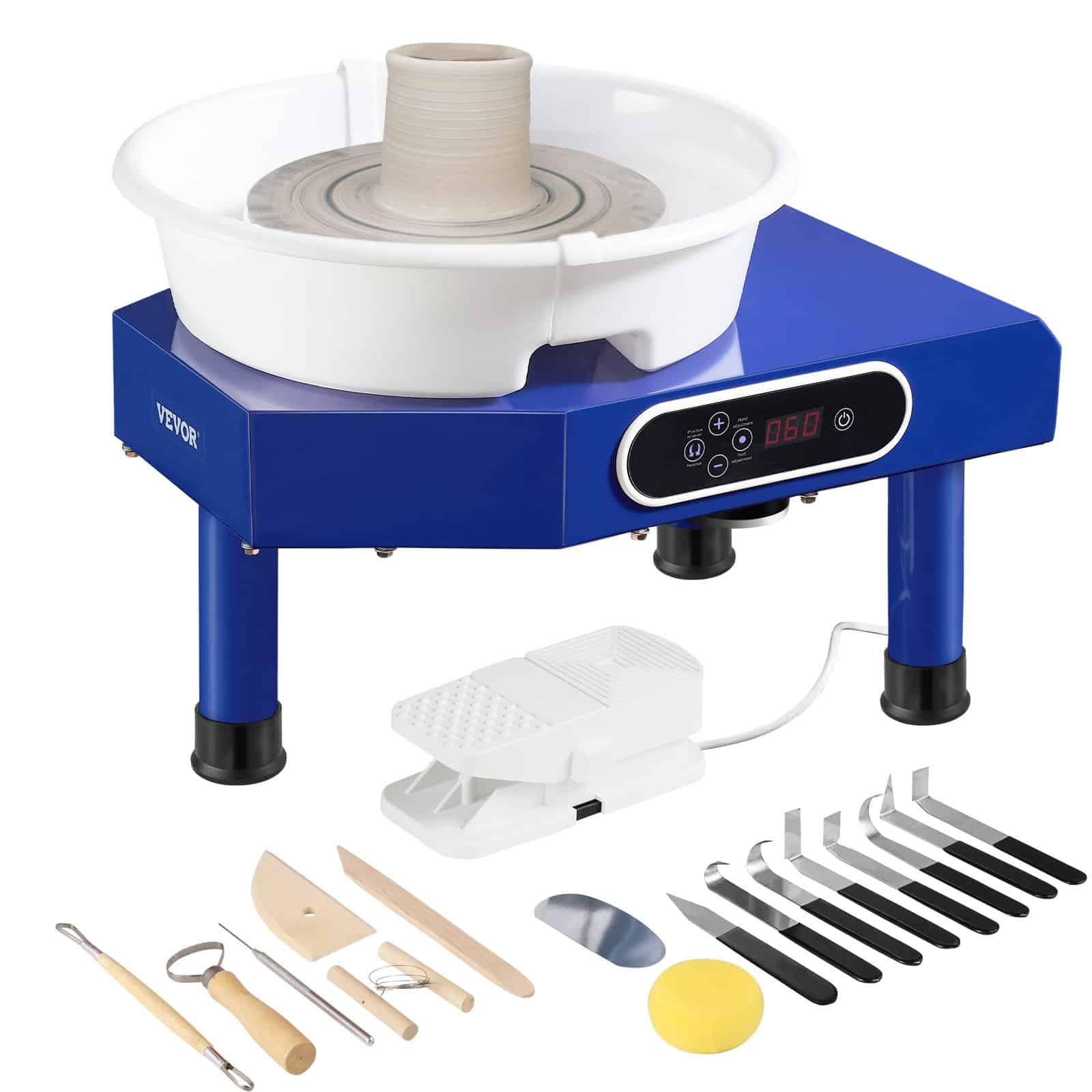 VEVOR 350W Pottery Wheel with 25cm Turntable, Foot Pedal, LCD Display, Sculpting Tools & Apron for Clay Crafting
