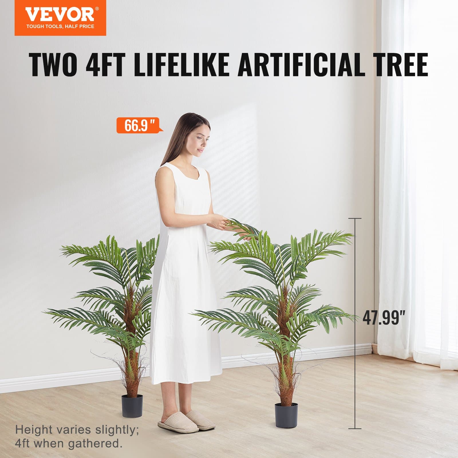 VEVOR 120 cm Artificial Palm Tree - Realistic Faux Plant with PE Material, Anti-Tip Protection, for Indoor & Outdoor Decor – Paveikslėlis 2