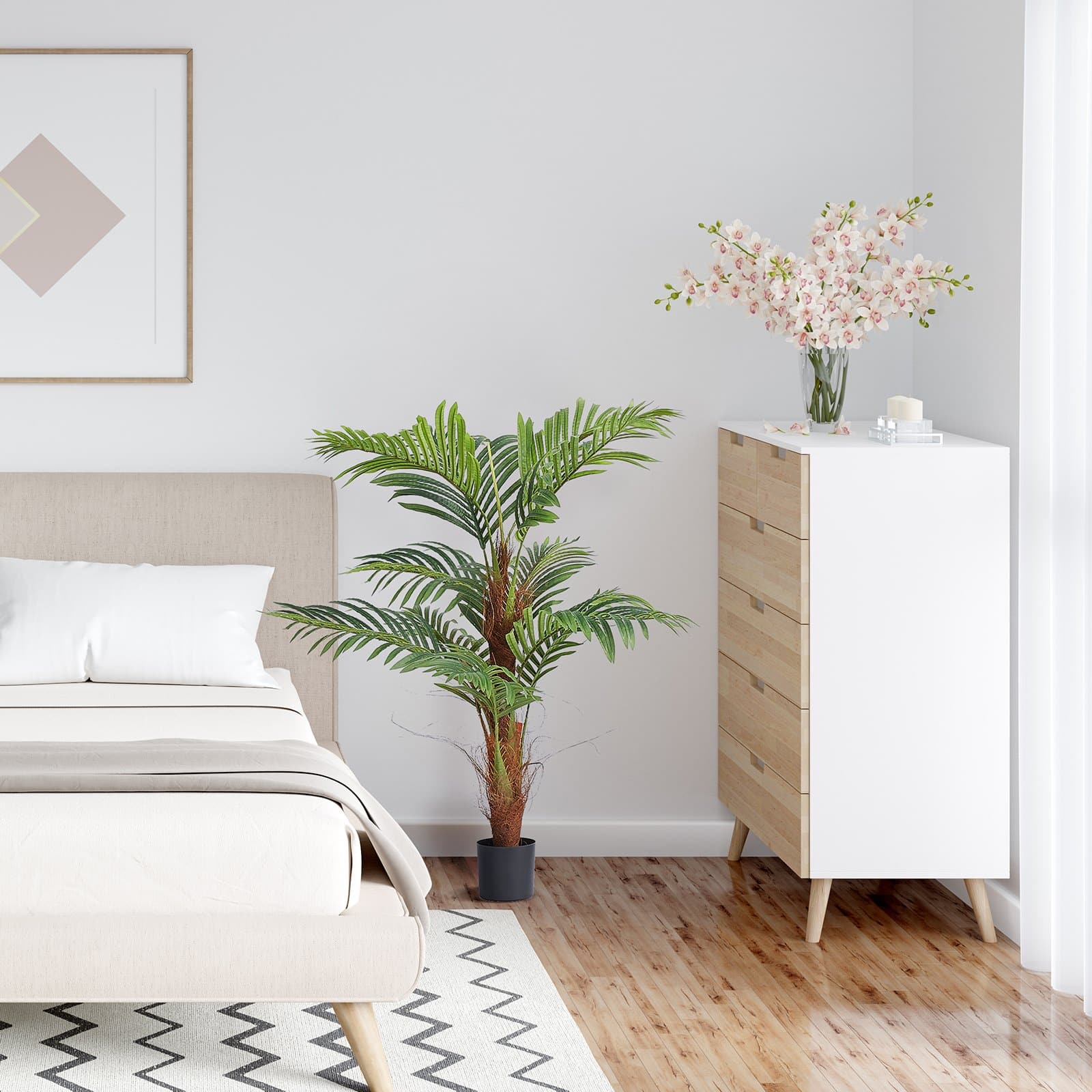 VEVOR 120 cm Artificial Palm Tree - Realistic Faux Plant with PE Material, Anti-Tip Protection, for Indoor & Outdoor Decor – Paveikslėlis 8