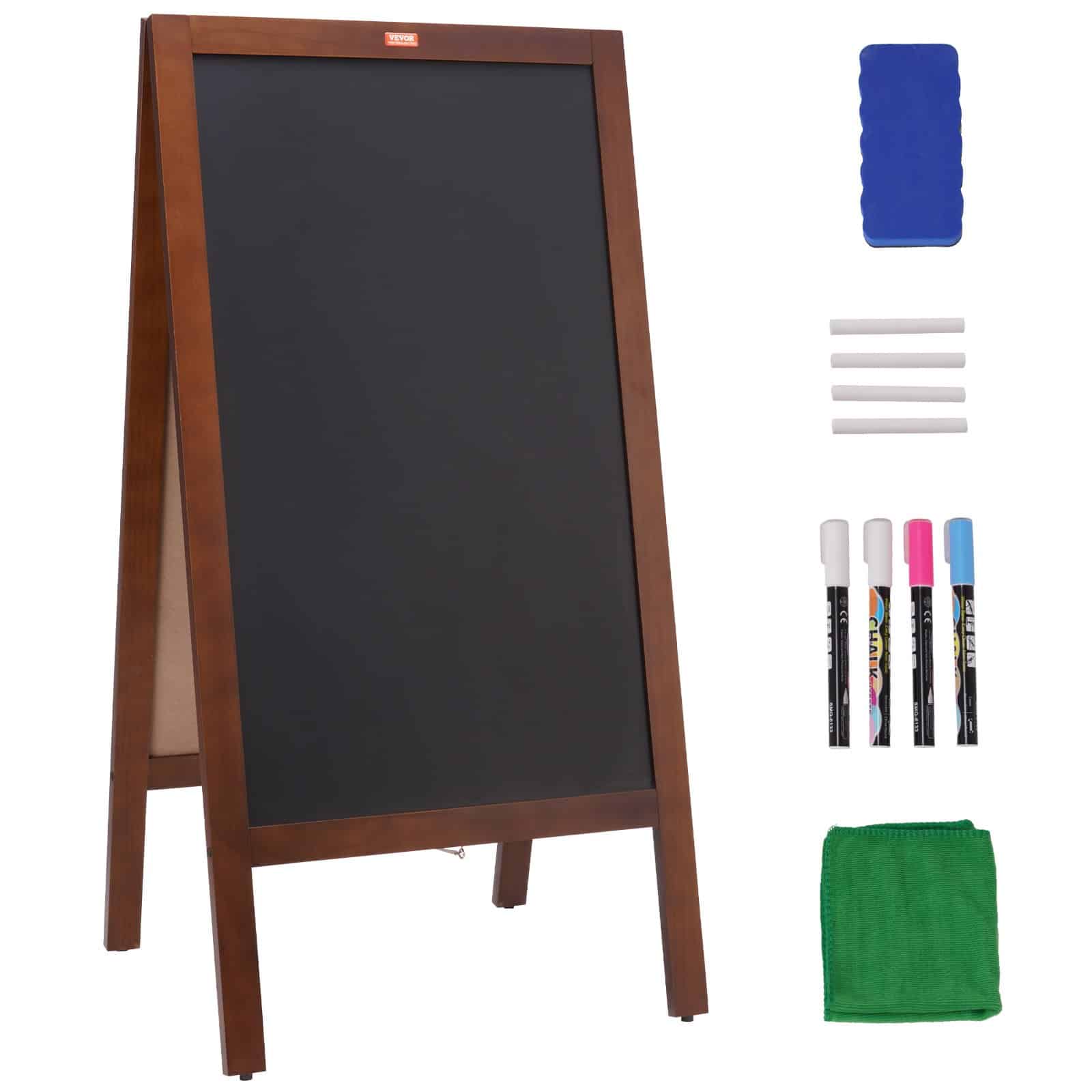 VEVOR 50x100 cm Double-Sided Wooden Chalkboard Sign with Chalks & Magnetic Eraser, Freestanding Rustic A-Frame for Outdoor Use