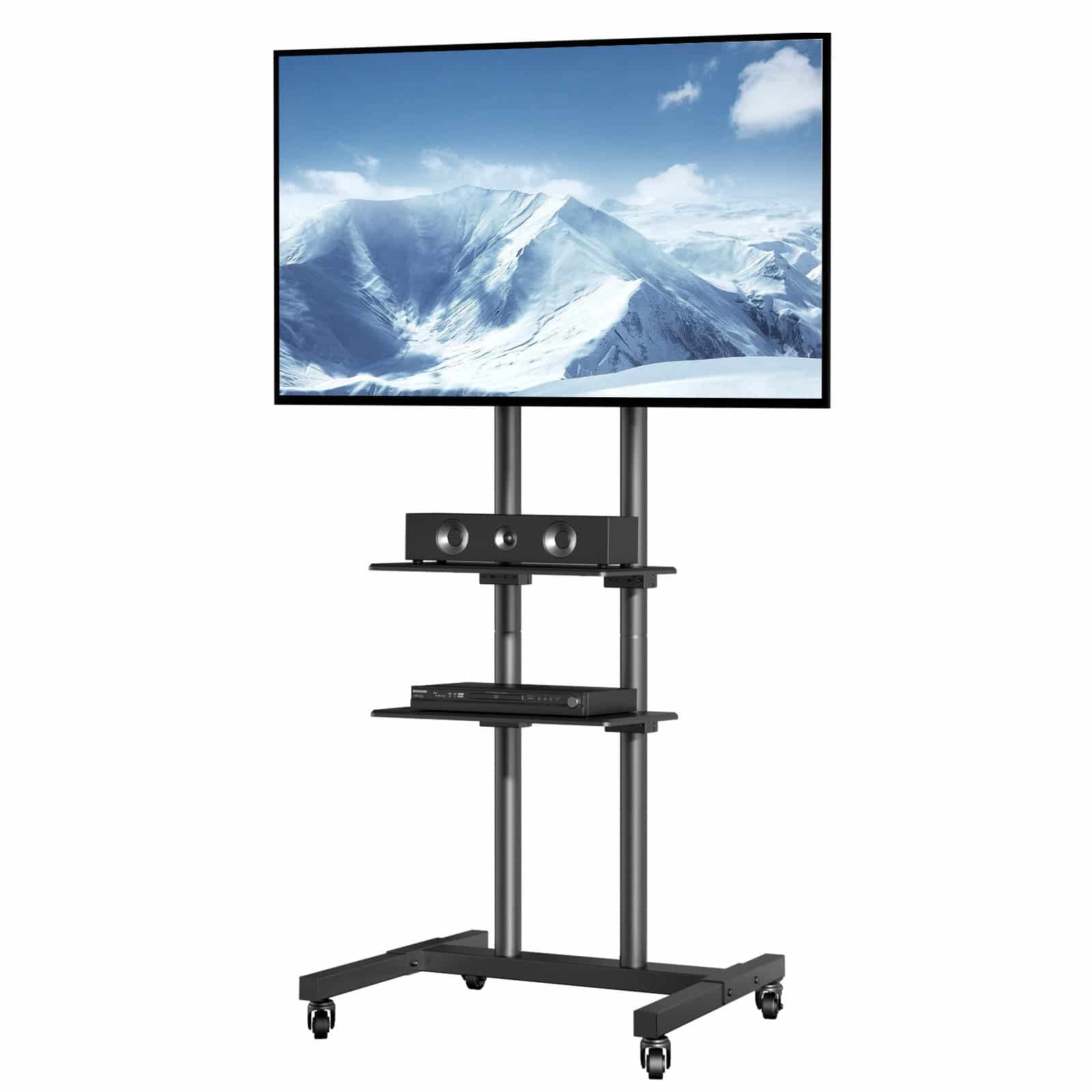 VEVOR Mobile TV Stand with Wheels, Adjustable Height, Double Tray, for 81–178 cm TVs, Max Load 60 kg, Universal Fit