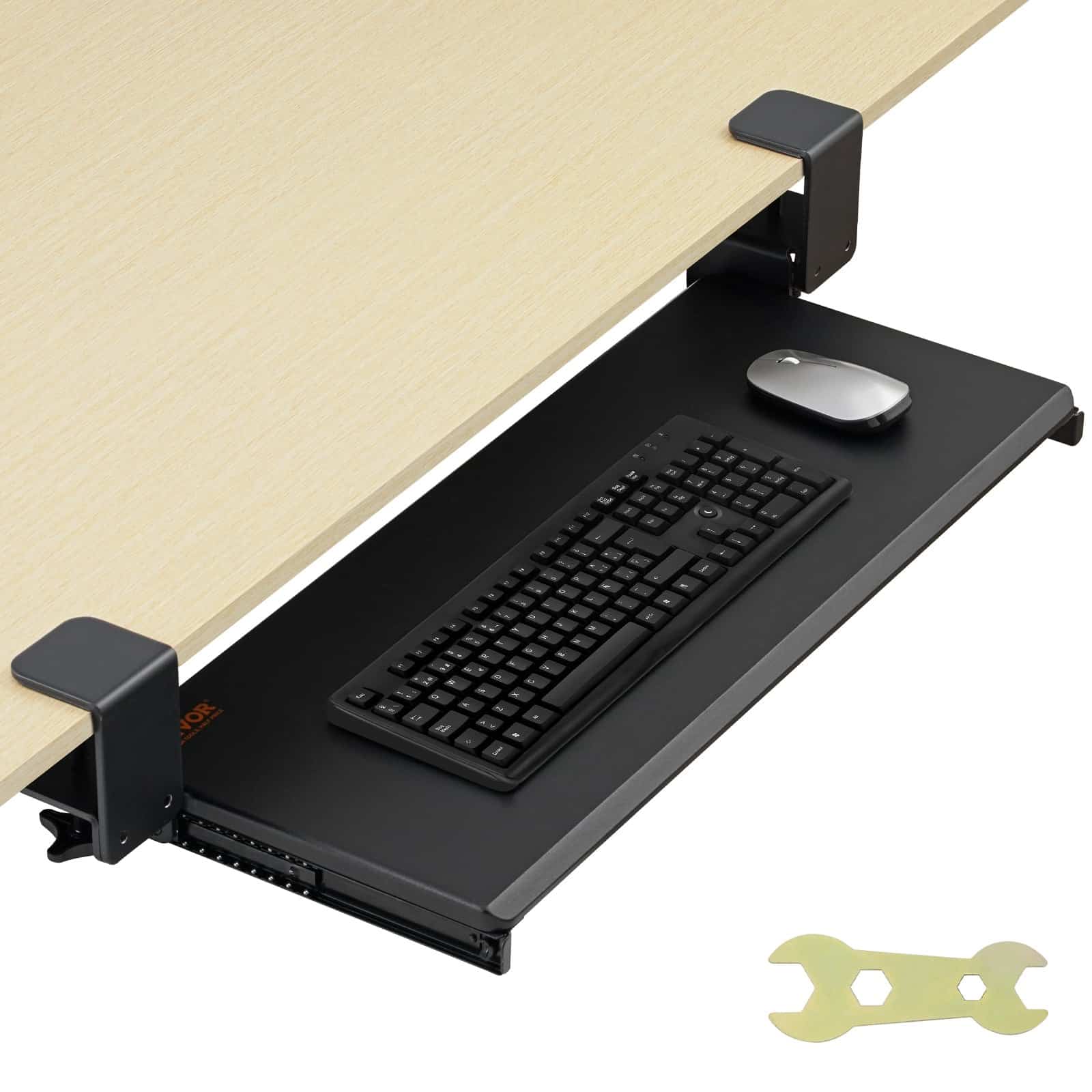 VEVOR Clamp-On Under Desk Keyboard Tray 68x28cm – Ergonomic Slide-Out Drawer with No-Drill C-Clamp Mount for Home & Office