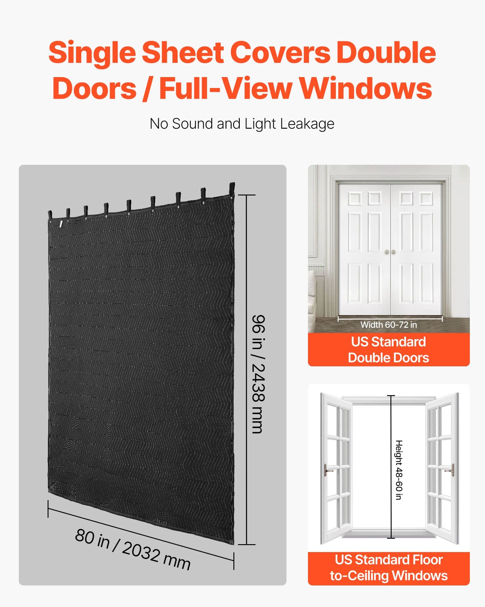 VEVOR Extra Large Sound Dampening Blanket 244x203 cm, Black, Grommeted, Acoustic Noise Barrier & Light Blocker for Studio & Door — attēls 5