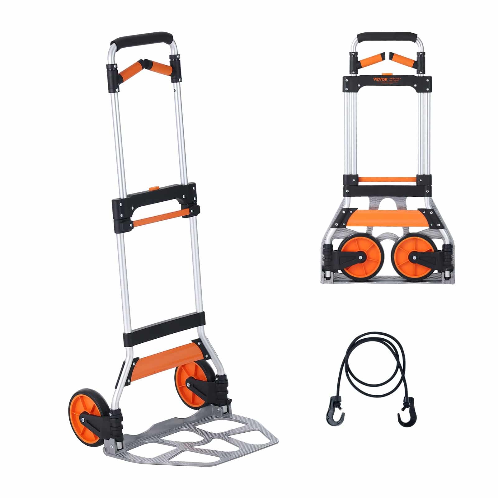 VEVOR Folding Hand Truck 140 kg Load, Lightweight Aluminum Dolly with Telescoping Handle & Rubber Wheels for Moving