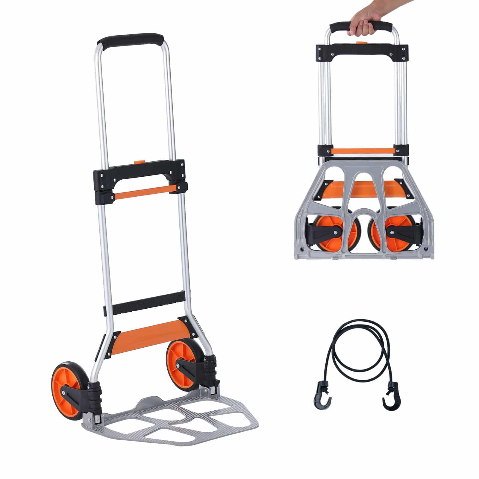 VEVOR Folding Hand Truck, 125 kg Load, Aluminum Convertible Dolly with Telescoping Handle and Rubber Wheels, Lightweight & Durable