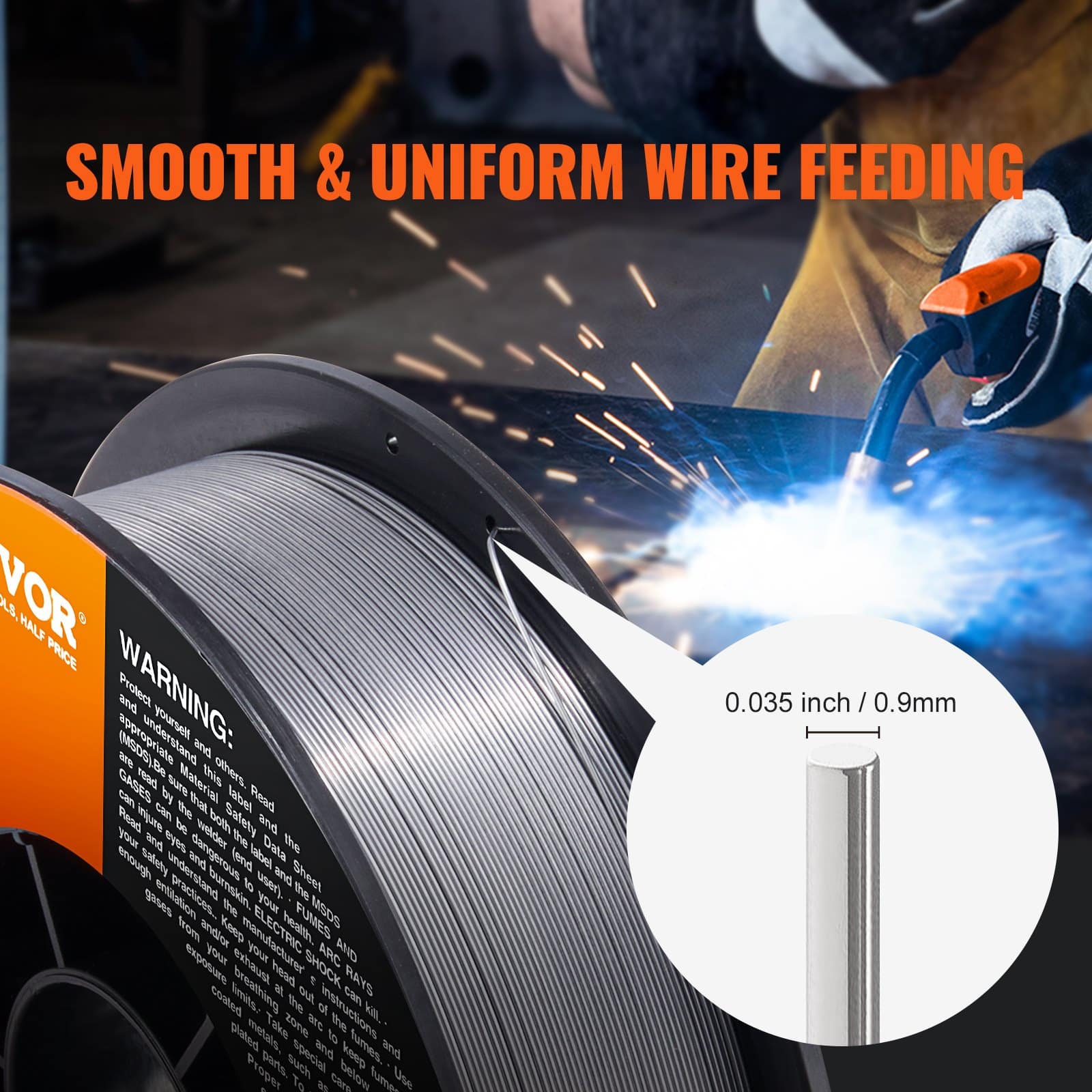 VEVOR Flux Core MIG Welding Wire E71T-GS, 0.89 mm 4.5 kg, Gasless Mild Steel Wire for All Position Welding, Low Splatter - Pilt 4
