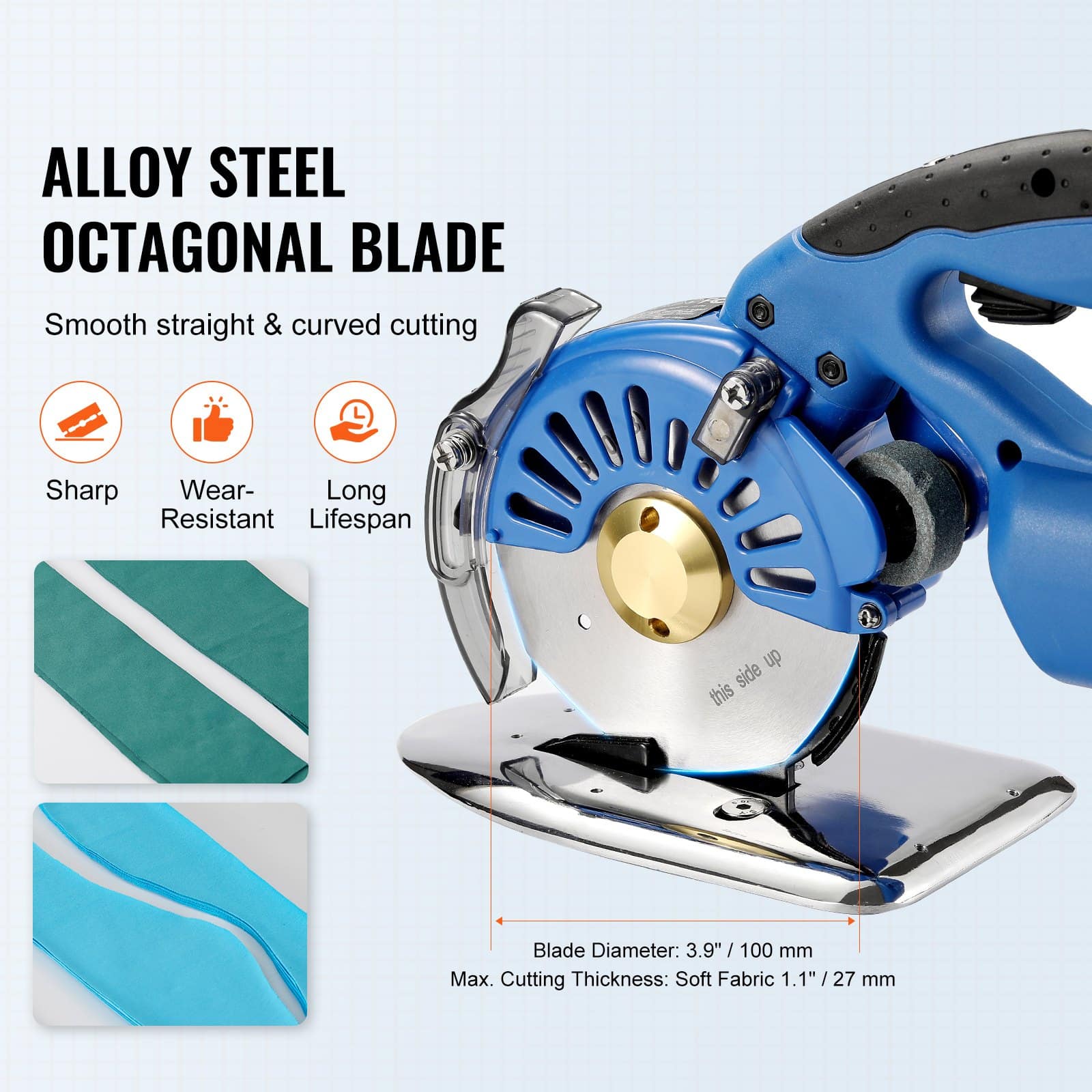 VEVOR Cordless Electric Fabric Cutter, 5-Speed Rotary Cutter, 27mm Cutting Thickness, Octagonal Blade, with Battery & Charger - Зображення 3
