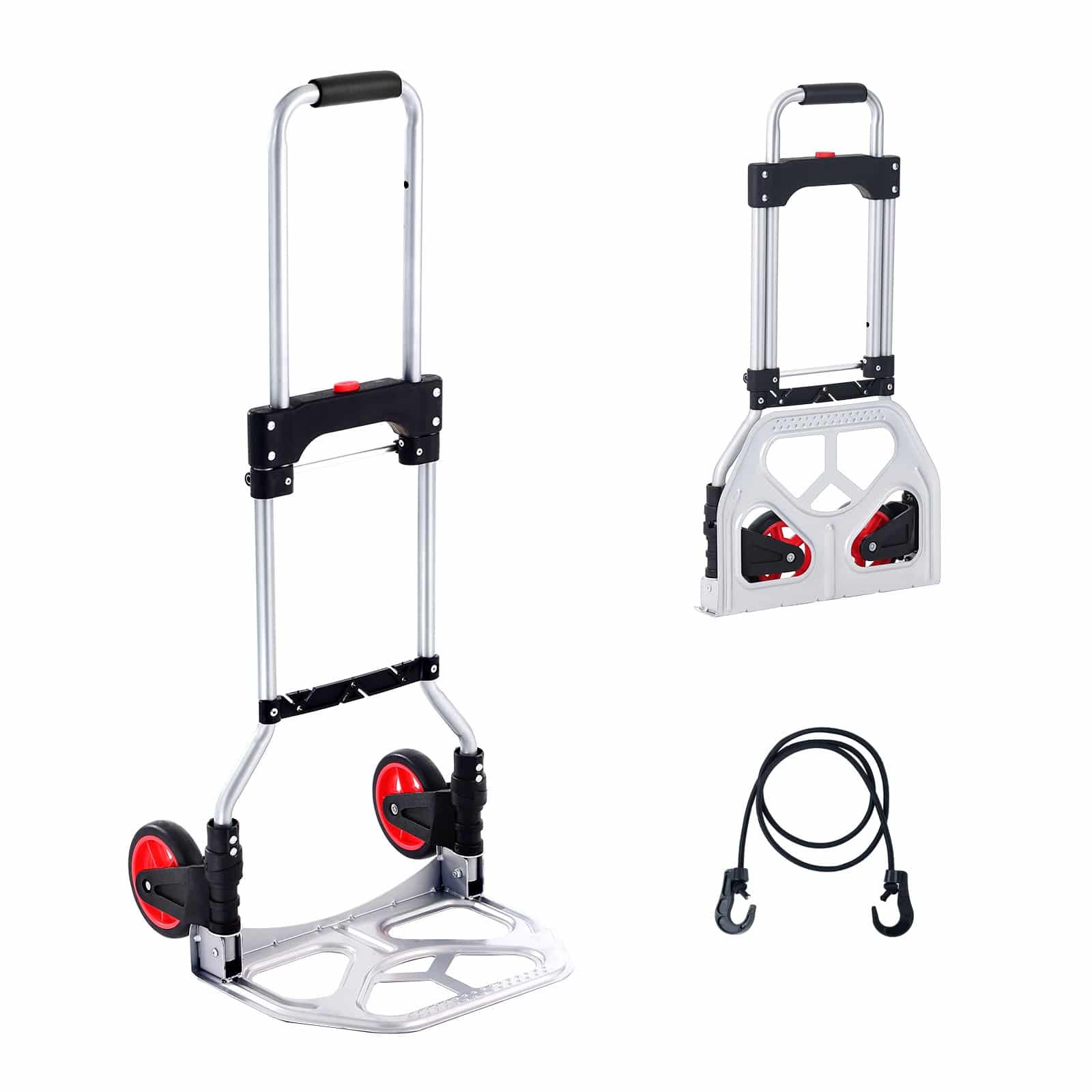 VEVOR Folding Hand Truck 80kg Capacity, Lightweight Aluminum Dolly with Telescopic Handle & Rubber Wheels for Moving & Storage