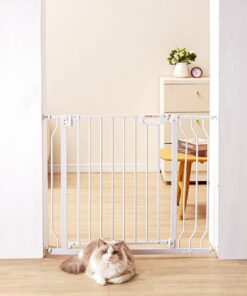 VEVOR Extra Wide Baby & Pet Gate 75 94 см, 76 см заввишки, подвійний замок, автоматичне закриття, кріплення під тиском/стіною, для сходів і дверей, білий