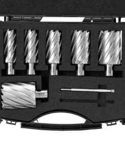 VEVOR 6-Piece Annular Cutter Set, Ø25–50mm, 50mm Depth, M2AL HSS, Weldon Shank, Pilot Pins & Case, for Magnetic Drills