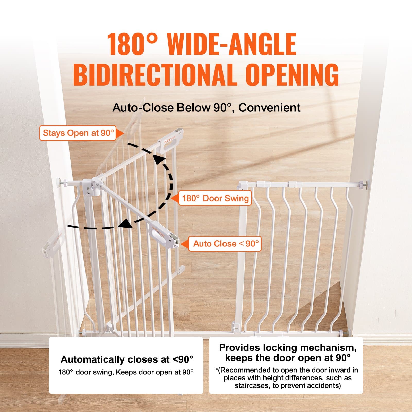 VEVOR Extra Wide Baby & Pet Gate 74.9–117.8 cm, 76.2 cm Tall, Dual Lock, Auto-Close, Pressure/Wall Mount, White - Зображення 4