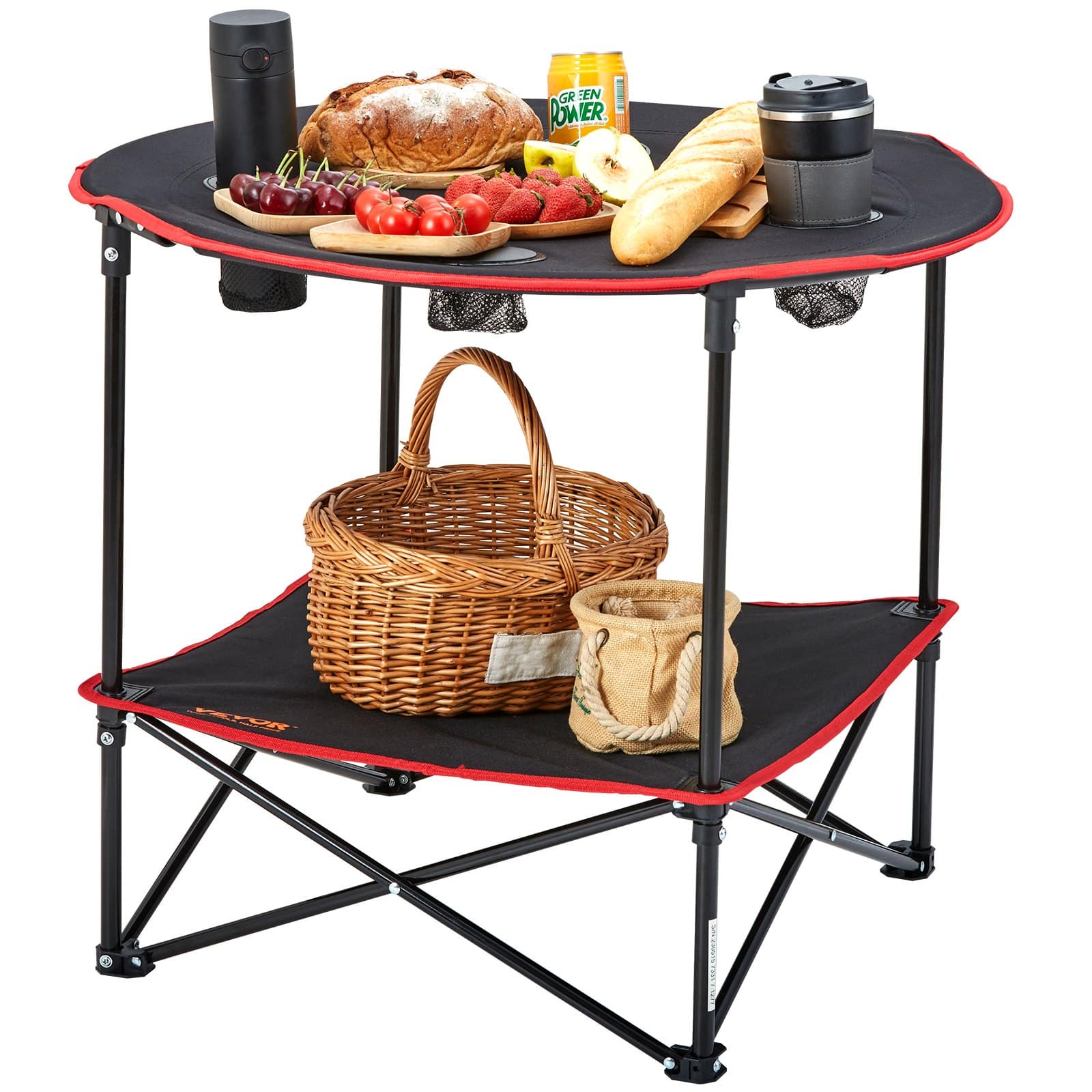 VEVOR Folding Camping Table 72x61 cm, Lightweight Portable Outdoor Table with Storage & Bag, Oxford Fabric & Steel, 25 kg Load