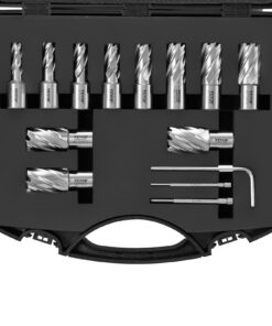 VEVOR 13-Piece Annular Cutter Set, M2AL HSS, 25mm Depth, Ø11–27mm, Weldon Shank, for Magnetic Drills, Case & Accessories