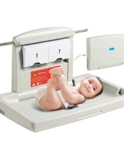 Детский пеленальный столик VEVOR, установленный на стене, горизонтальный складной, ПЭВП, безопасный ремень, подвесные стержни для ванных комнат и детских садов