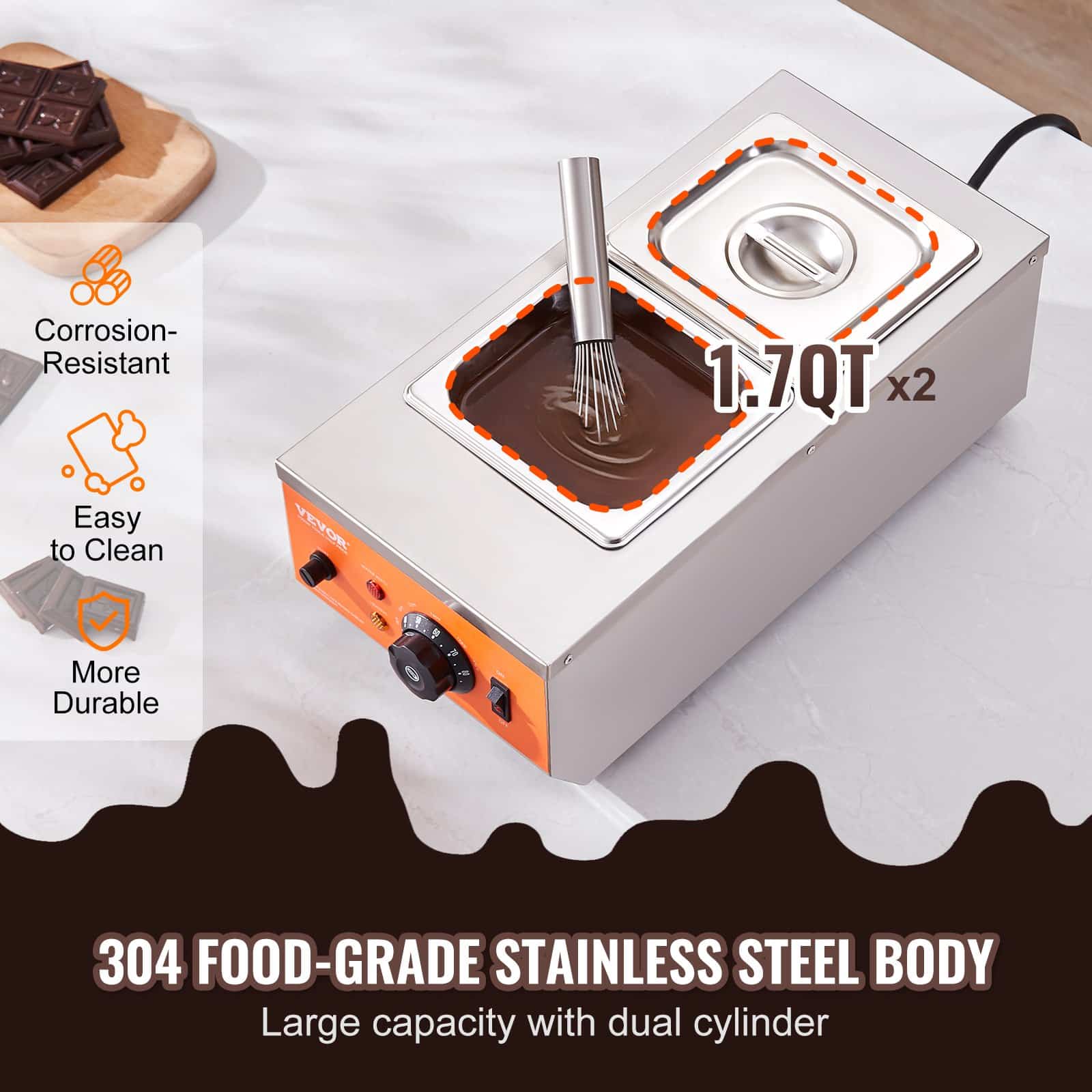 VEVOR 800W Chocolate Tempering Machine with 2 x 1.9L Tanks, 304 Stainless Steel, Precise Temp Control, Fast Heating – Paveikslėlis 5