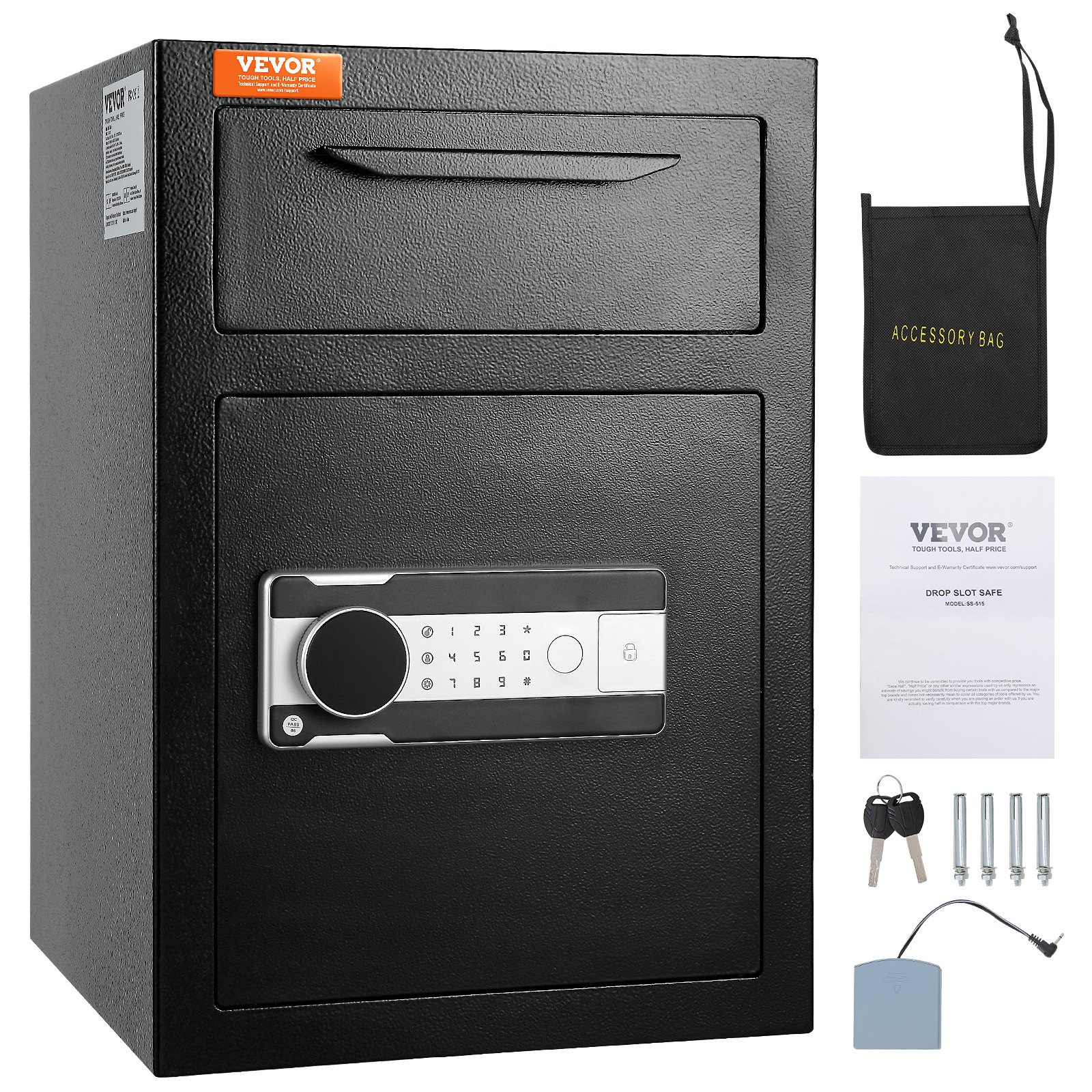 VEVOR 2.5C Steel Depository Safe with Drop Slot, Electronic Lock, Alarm & Keys, 51.5x35.5x35.5cm for Home, Office, Hotel