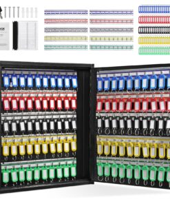 VEVOR 100-Key Steel Lock Box with Adjustable Hooks, Color Tags & Record Cards for Secure Wall Key Storage – Office, Hotel, School