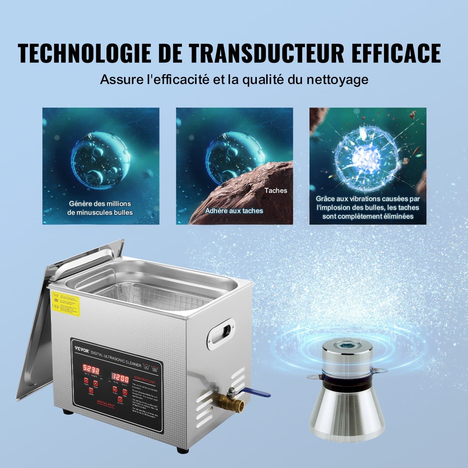 VEVOR 10L Ultrasonic Cleaner with Digital Timer & Heater – Stainless Steel, 40kHz Professional Cleaning for Jewelry, Glasses, Watches – Paveikslėlis 3