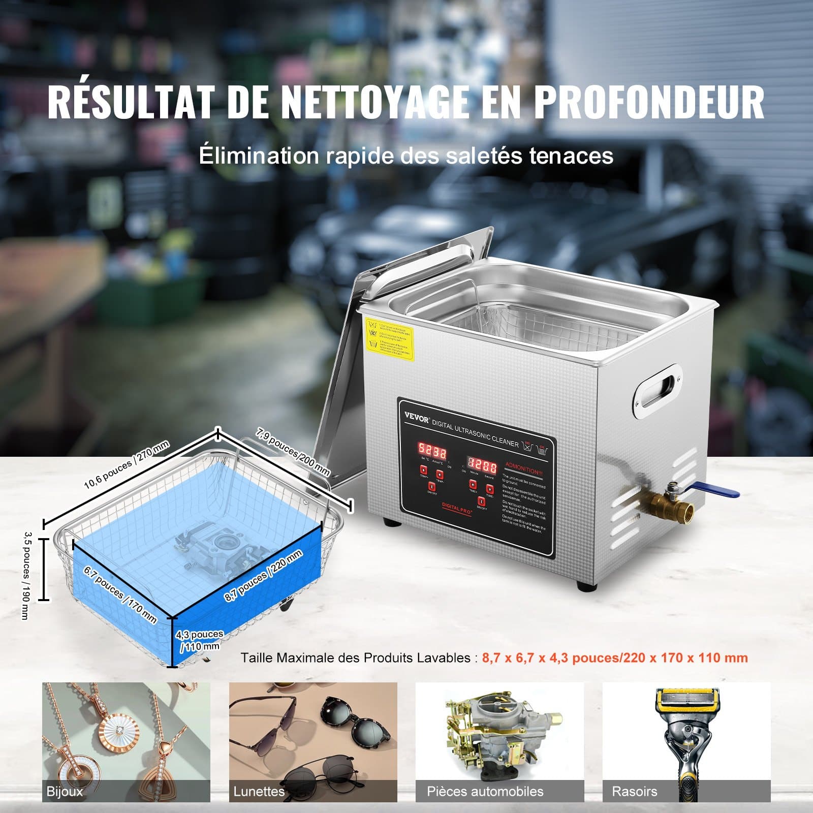 VEVOR 10L Ultrasonic Cleaner with Digital Timer & Heater – Stainless Steel, 40kHz Professional Cleaning for Jewelry, Glasses, Watches – Paveikslėlis 5