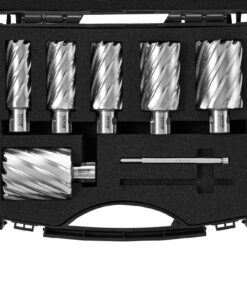 VEVOR 6-Piece Annular Cutter Set, M2AL HSS, 25–51 mm Diameter, 51 mm Depth, Universal Shank, with 2 Pilot Pins & Case