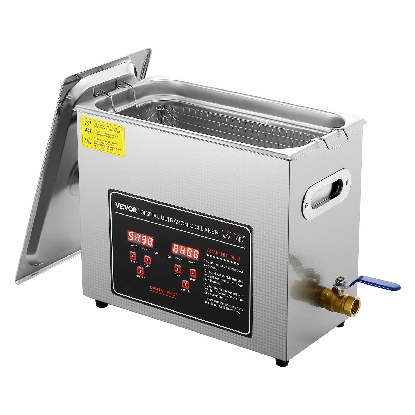 Ультразвуковой очиститель VEVOR 6L с цифровым таймером и нагревателем (Stainless Steel Pro Cleaning Machine) для ювелирных изделий, очков, часов