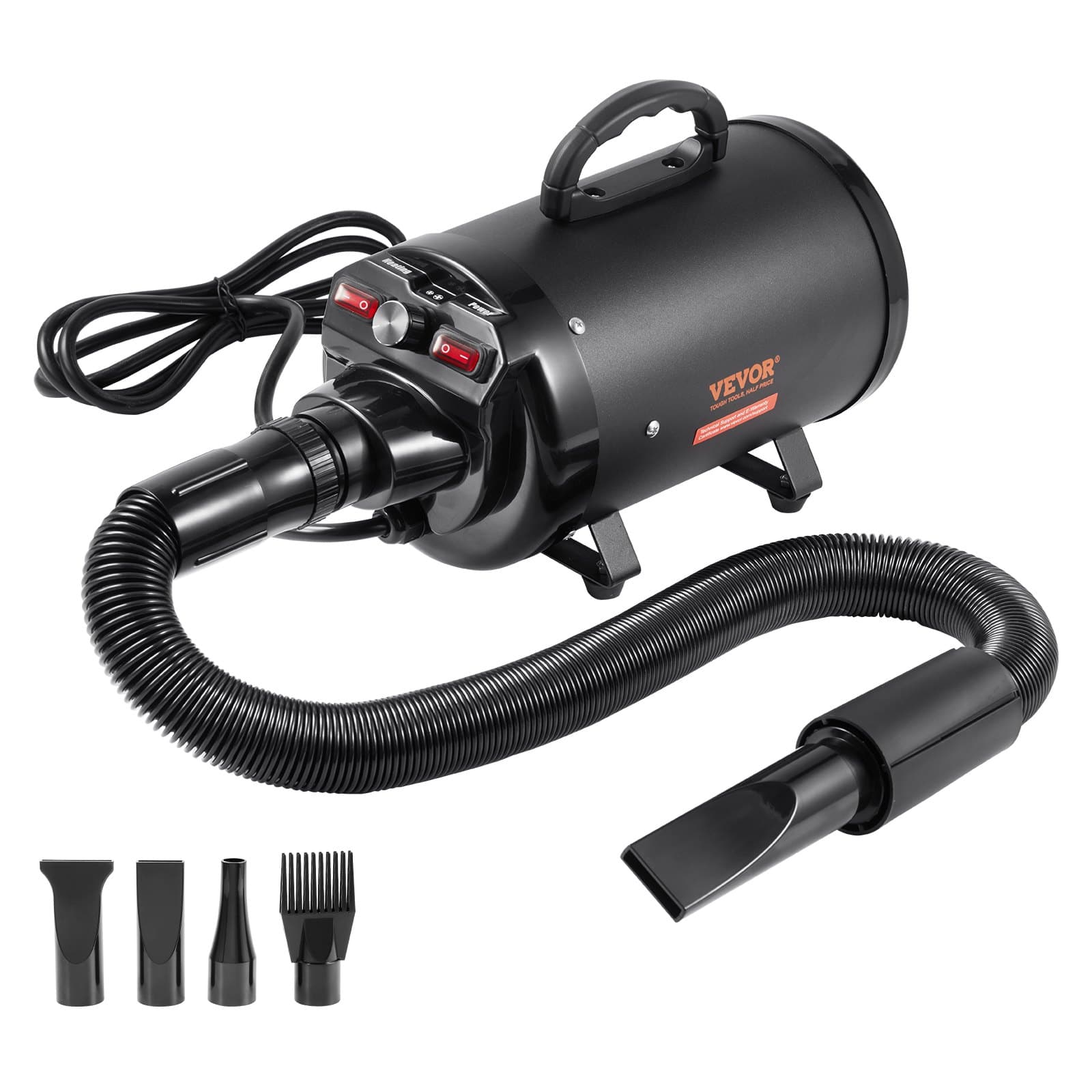 VEVOR 2000W Pet фен з регульованою швидкістю & температури, 4 насадки, подовжувальний шланг ad bl Black Dog Blow Dryer