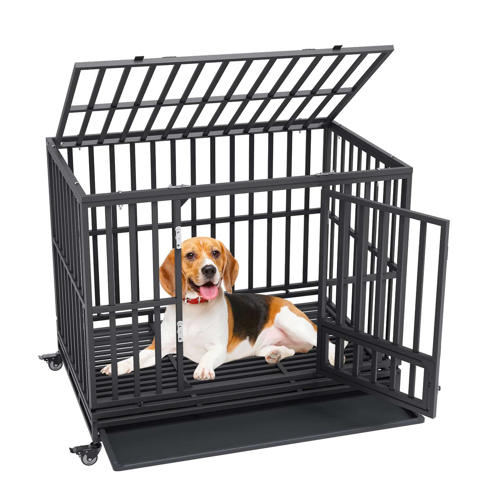 VEVOR 119cm Heavy Duty Dog Crate with 3 Doors, Lockable Wheels & Tray – Indestructible Kennel for Medium to Large Dogs, Indoor/Outdoor