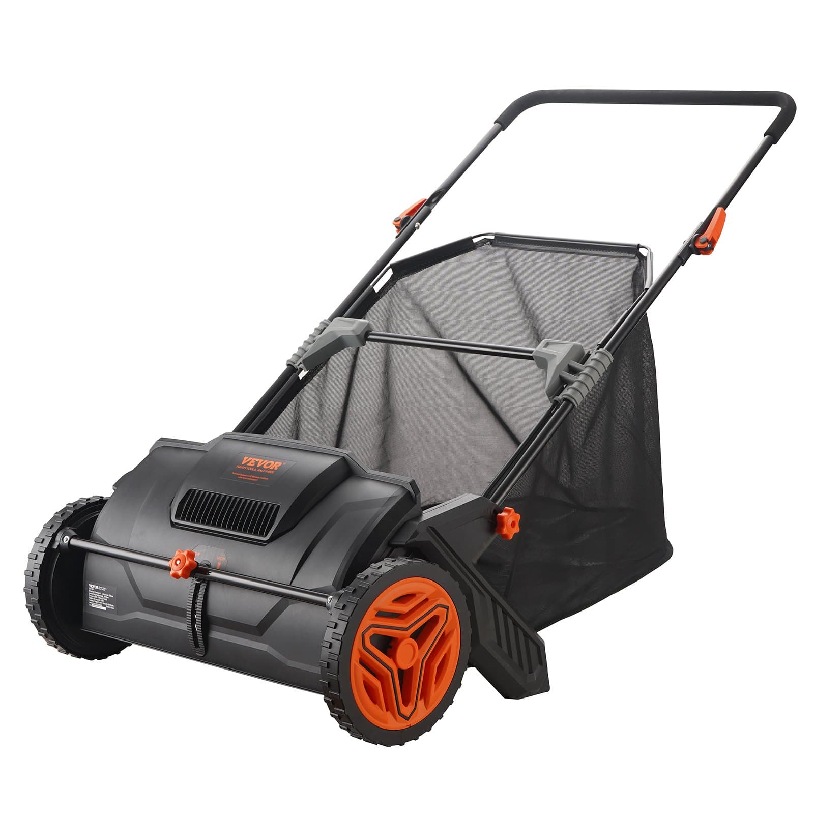 VEVOR Push Lawn Sweeper 53.5cm with 99L Hopper Bag, Spinning Brushes, Adjustable Height, Durable Steel & Plastic Wheels