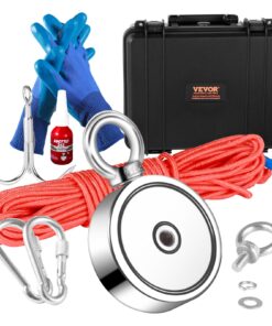 VEVOR Magnet Fishing Kit 544.3kg Force, Double-Sided 7.5cm Magnet with Rope, Hook, Gloves, Case & Threadlocker