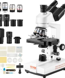 VEVOR Trinocular Compound Microscope 40X-2500X with LED Illumination, Precision Focus & External Interface for Lab & Education