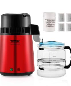 VEVOR 4L Stainless Steel Water Distiller, 750W Countertop Purifier, 1L/h, Glass Container, for Home & Office Use