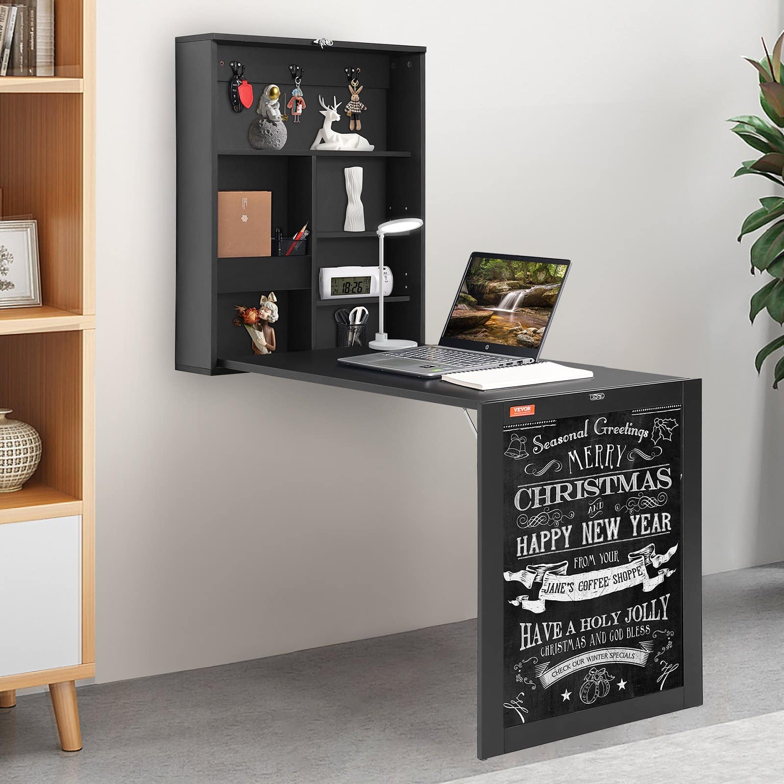 VEVOR Wall-Mounted Folding Desk with Blackboard, Space-Saving Convertible Table for Home Office, 60x16.5x75 cm, 45 kg Load — изображение 8