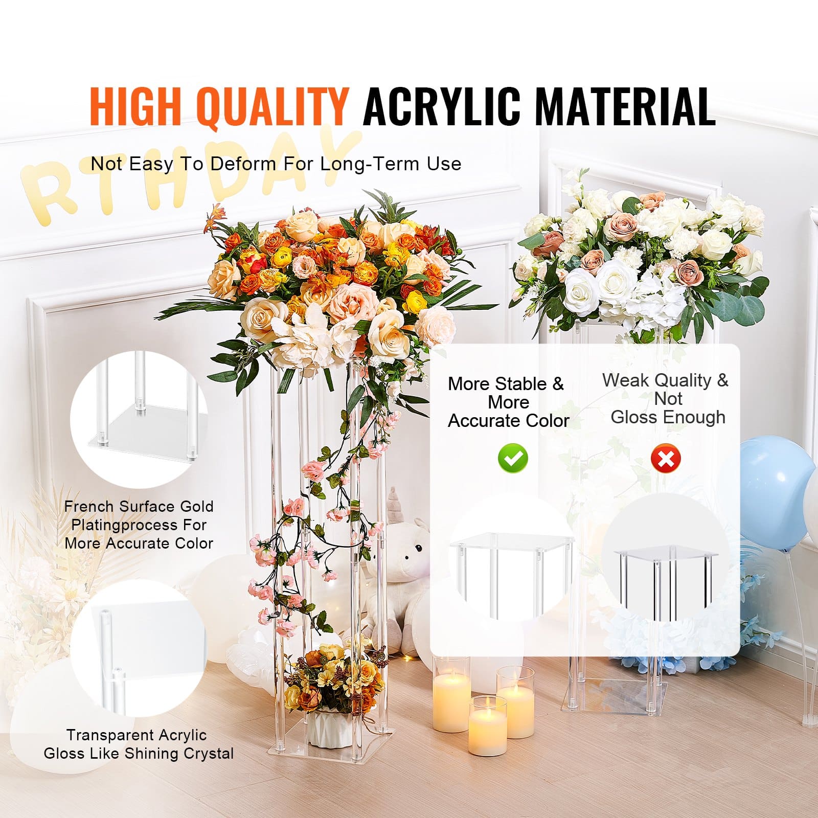 VEVOR Set of 10 Acrylic Wedding Flower Stands, 60cm Geometric Column Vases for Event, Party & Home Decoration — изображение 3
