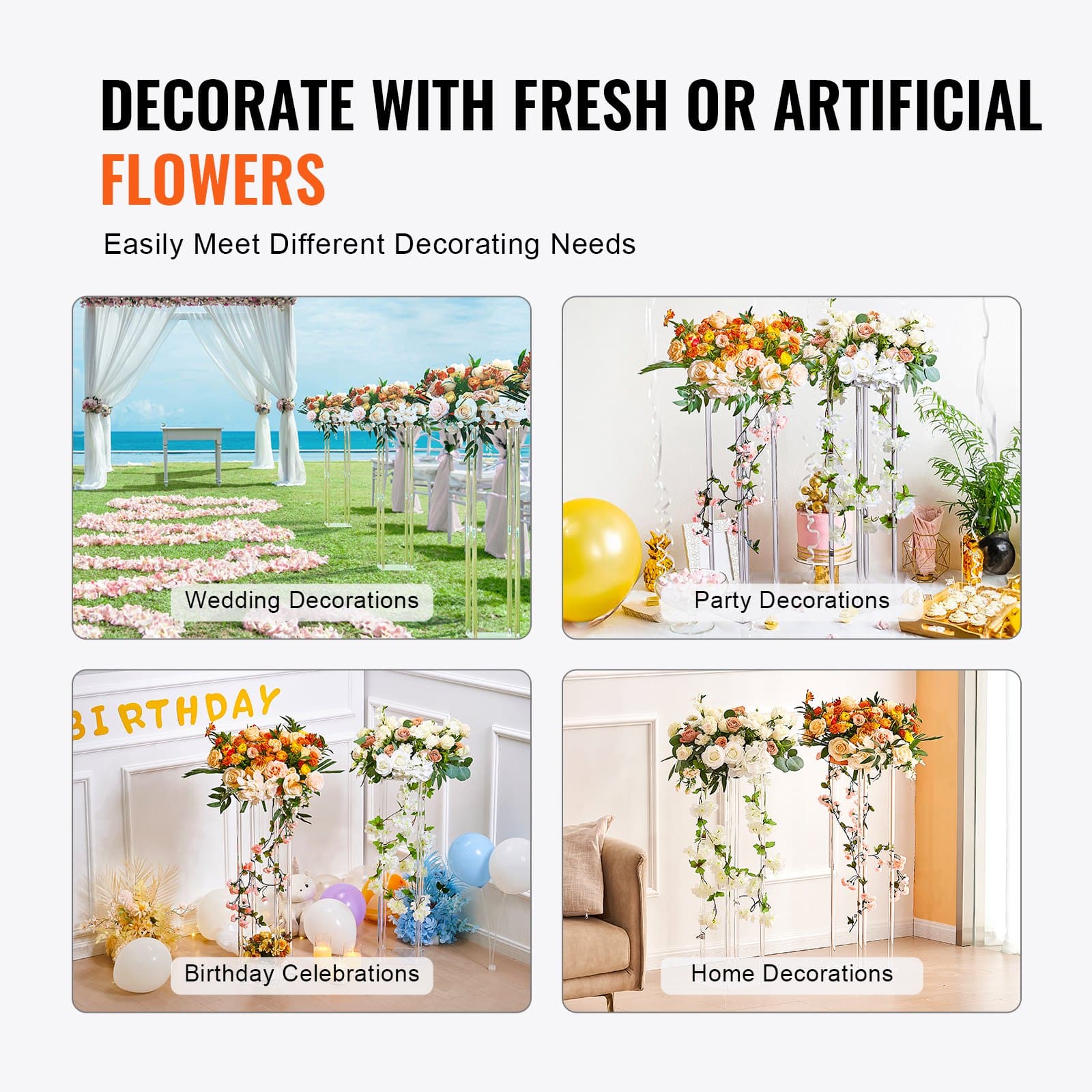 VEVOR Set of 10 Acrylic Wedding Flower Stands, 60cm Geometric Column Vases for Event, Party & Home Decoration — изображение 6