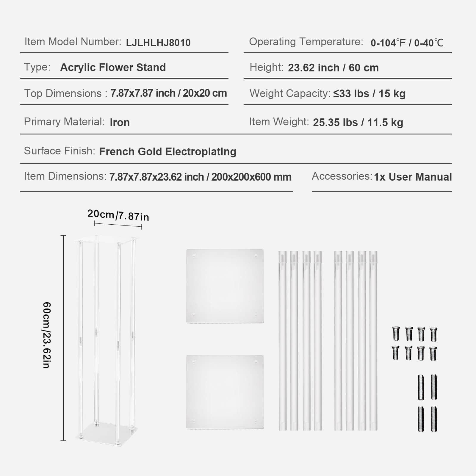 VEVOR Set of 10 Acrylic Wedding Flower Stands, 60cm Geometric Column Vases for Event, Party & Home Decoration — изображение 7