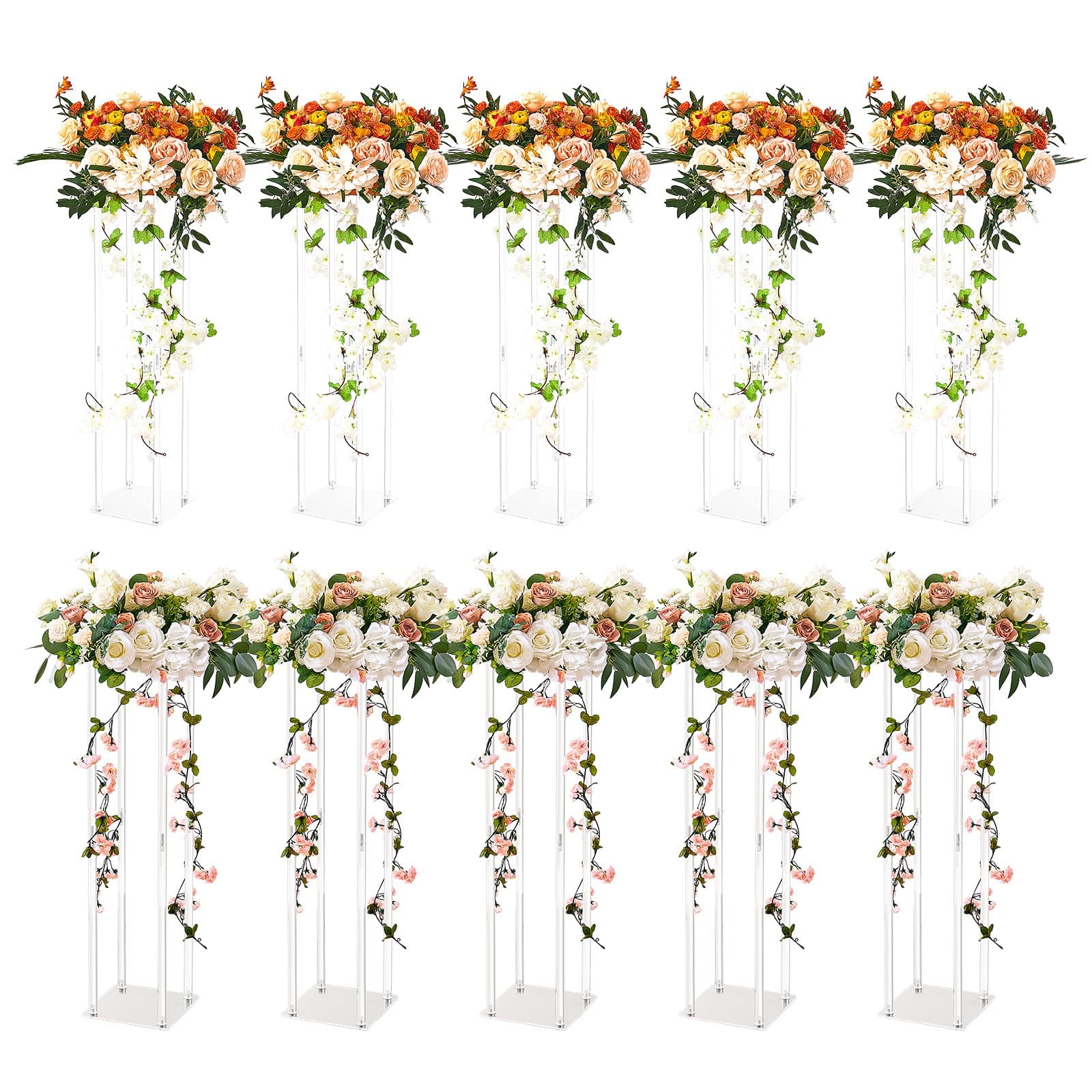 VEVOR Set of 10 Acrylic Wedding Flower Stands, 60cm Geometric Column Vases for Event, Party & Home Decoration