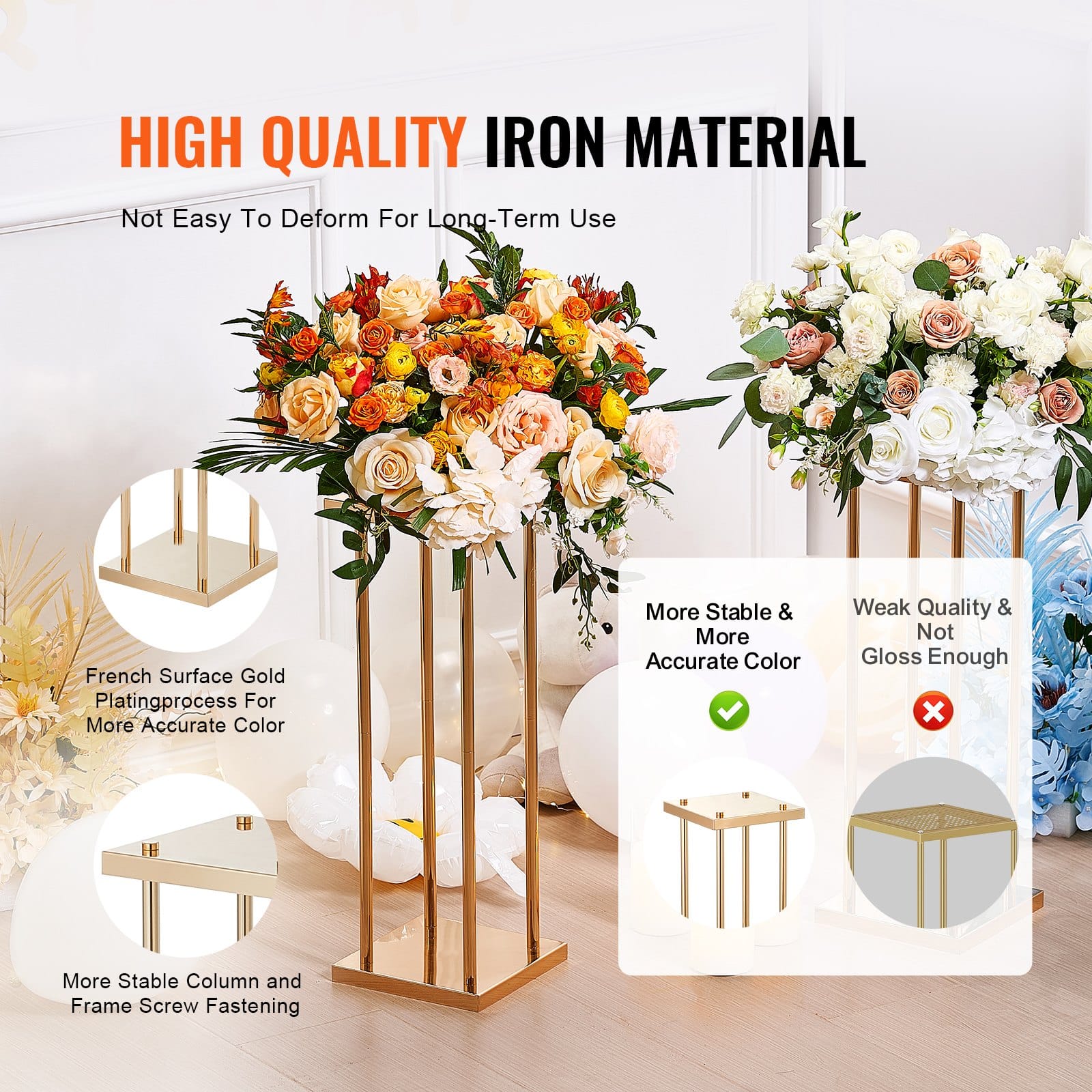 VEVOR 4PCS Gold Metal Flower Stands 80cm High – Geometric Column Vase Display for Weddings, Events, Parties, Decor — изображение 3