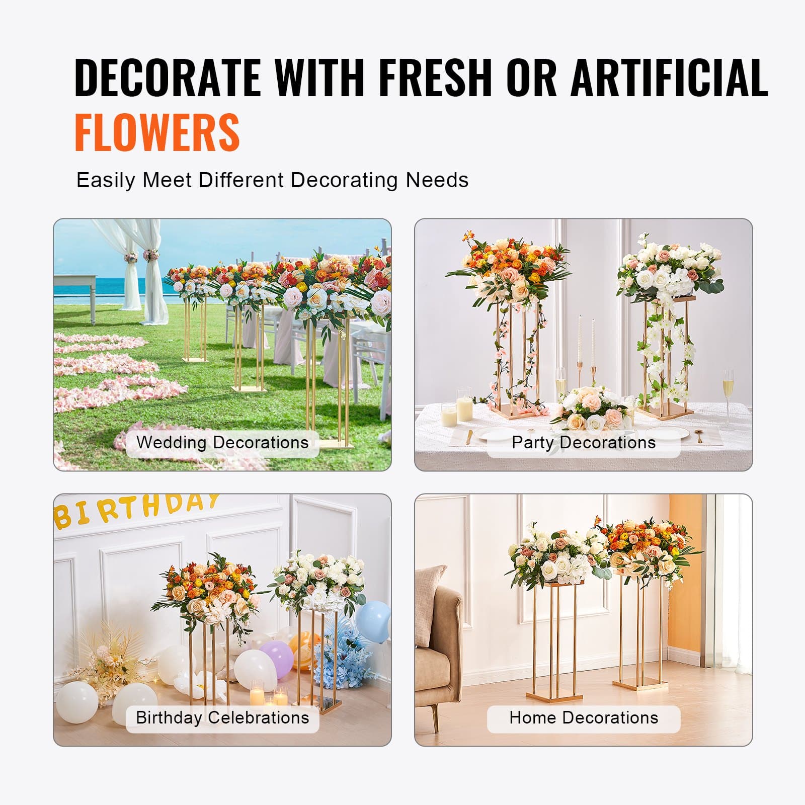 VEVOR 4PCS Gold Metal Flower Stands 80cm High – Geometric Column Vase Display for Weddings, Events, Parties, Decor — изображение 6