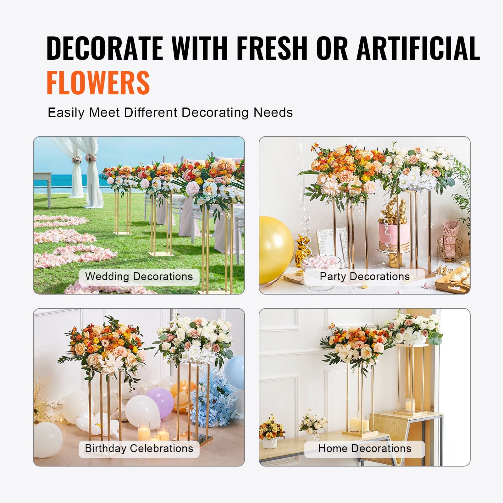 VEVOR 4PCS Gold Metal Wedding Flower Stands, 60cm Tall Geometric Column Vases for Events, Parties, Receptions - Зображення 6