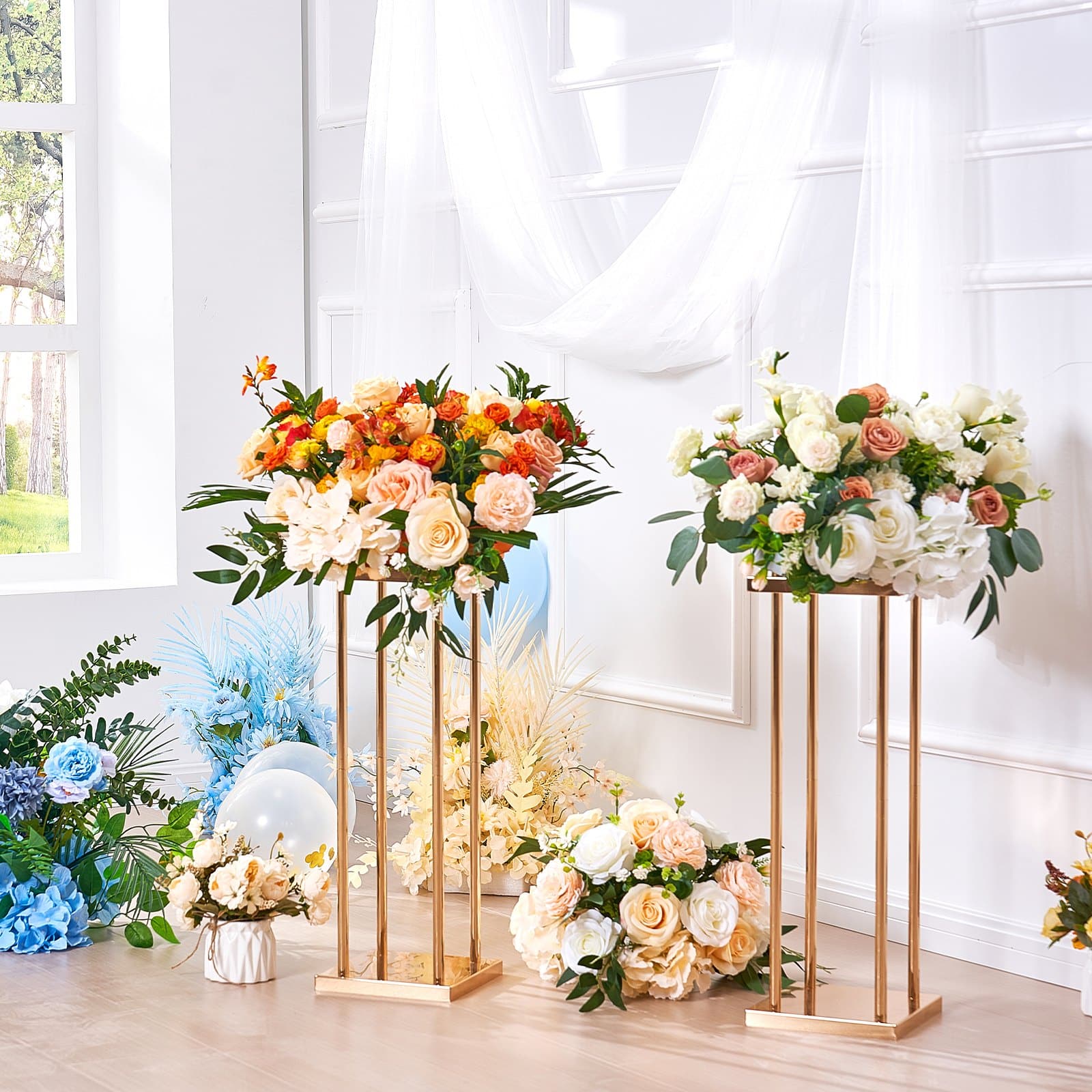 VEVOR 4PCS Gold Metal Wedding Flower Stands, 60cm Tall Geometric Column Vases for Events, Parties, Receptions - Зображення 8