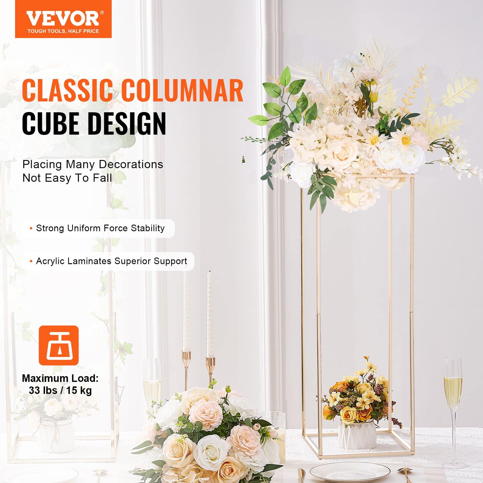 VEVOR 2PCS 80cm Gold Metal Wedding Flower Stands – Geometric Column Vases for Events, T-Stage, Party & Home Decor — изображение 2