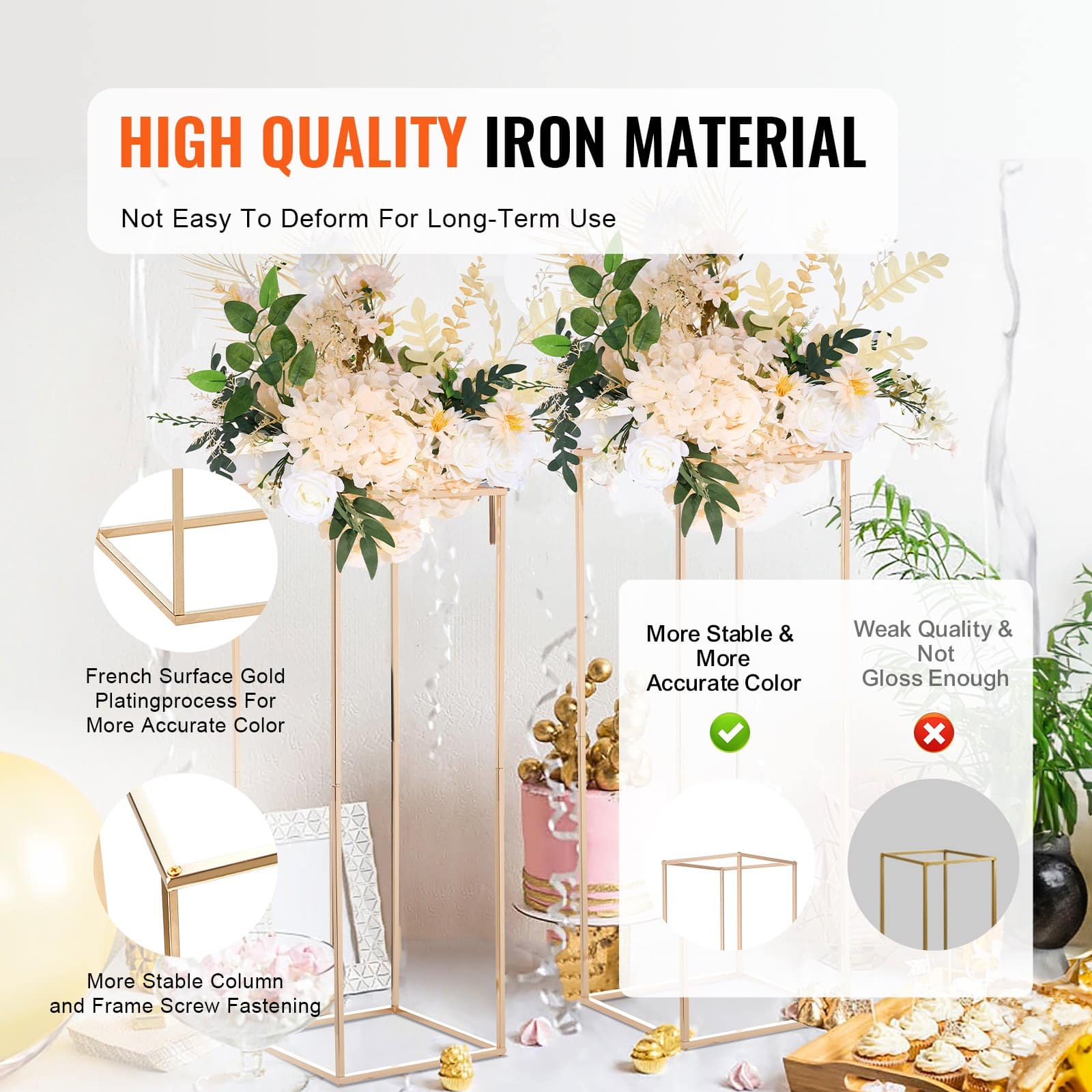 VEVOR 2PCS 80cm Gold Metal Wedding Flower Stands – Geometric Column Vases for Events, T-Stage, Party & Home Decor — изображение 3