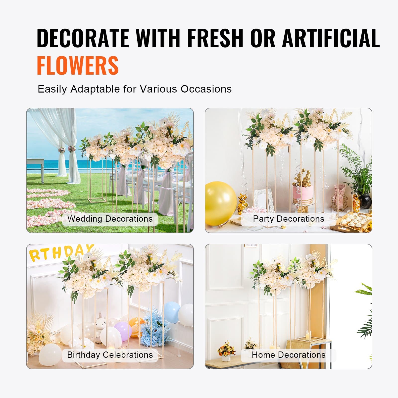 VEVOR 2PCS 80cm Gold Metal Wedding Flower Stands – Geometric Column Vases for Events, T-Stage, Party & Home Decor — изображение 6
