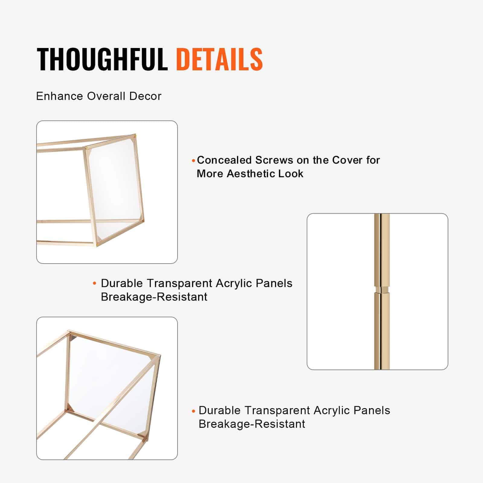 VEVOR Set of 10 Gold 80cm Metal Wedding Flower Stands with Acrylic Shelves – Geometric Rectangular Column for Event Decor — изображение 4