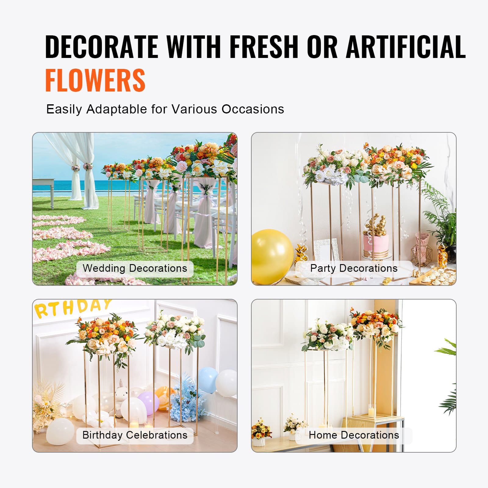 VEVOR Set of 10 Gold 80cm Metal Wedding Flower Stands with Acrylic Shelves – Geometric Rectangular Column for Event Decor — изображение 6