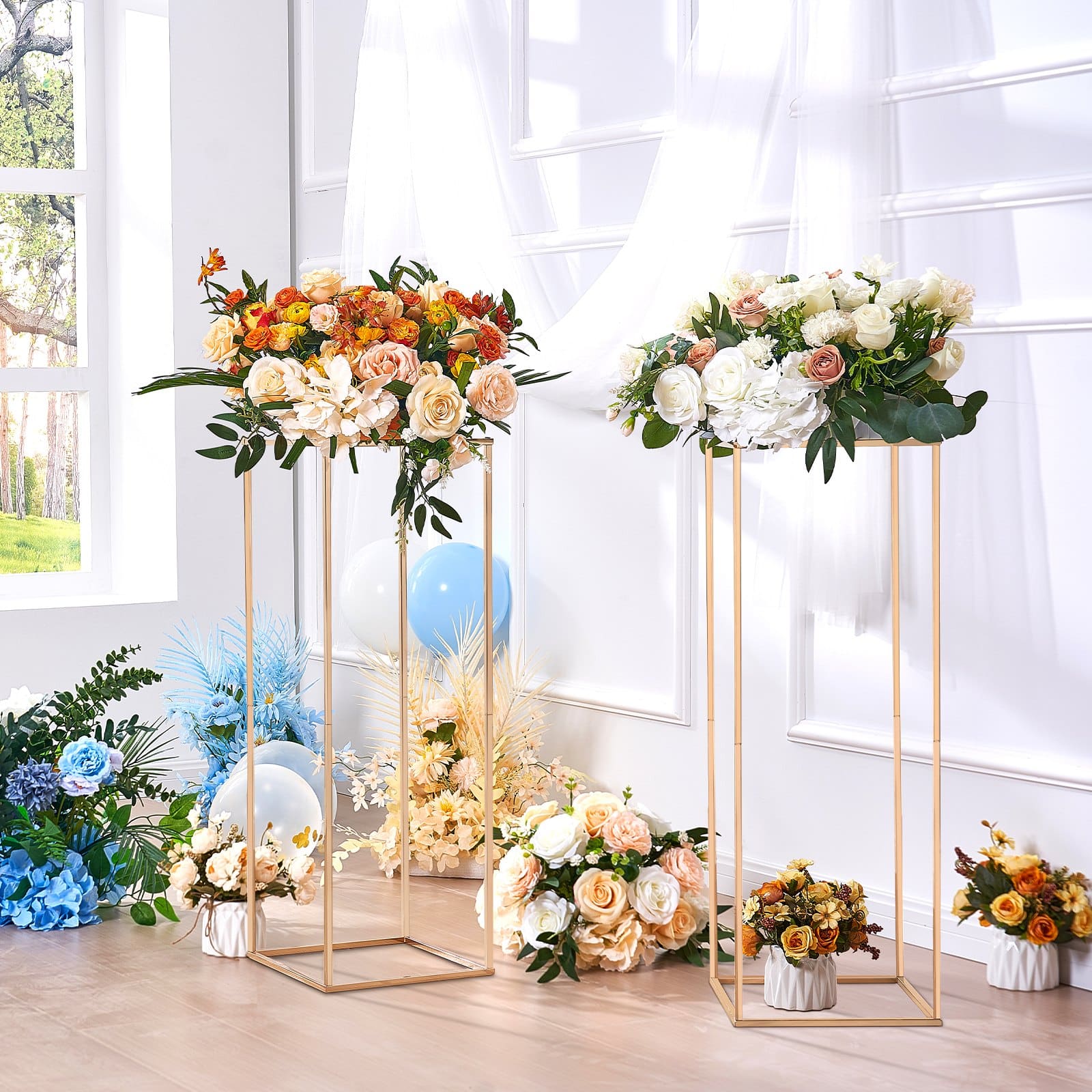 VEVOR Set of 10 Gold 80cm Metal Wedding Flower Stands with Acrylic Shelves – Geometric Rectangular Column for Event Decor — изображение 8