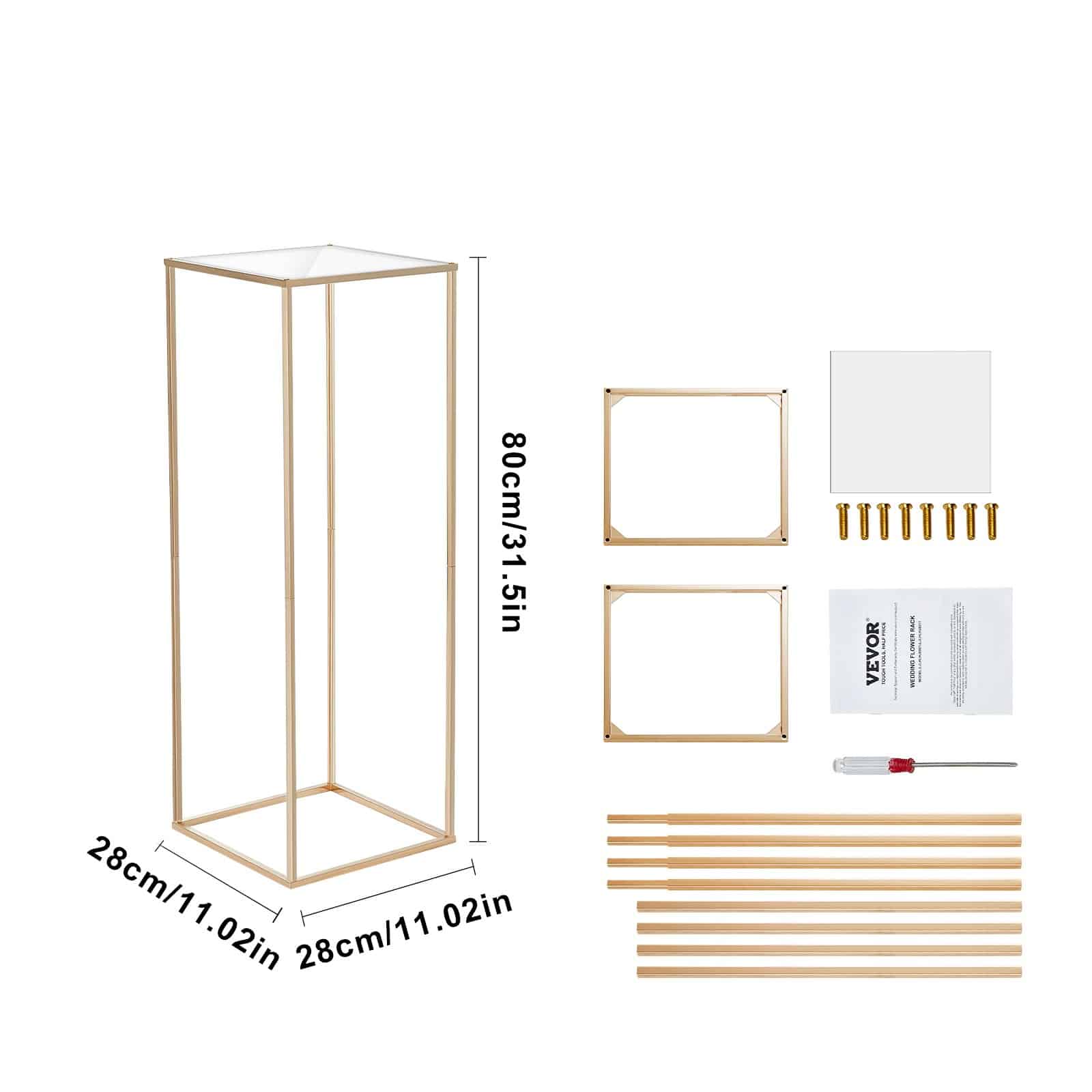VEVOR Set of 10 Gold 80cm Metal Wedding Flower Stands with Acrylic Shelves – Geometric Rectangular Column for Event Decor — изображение 9